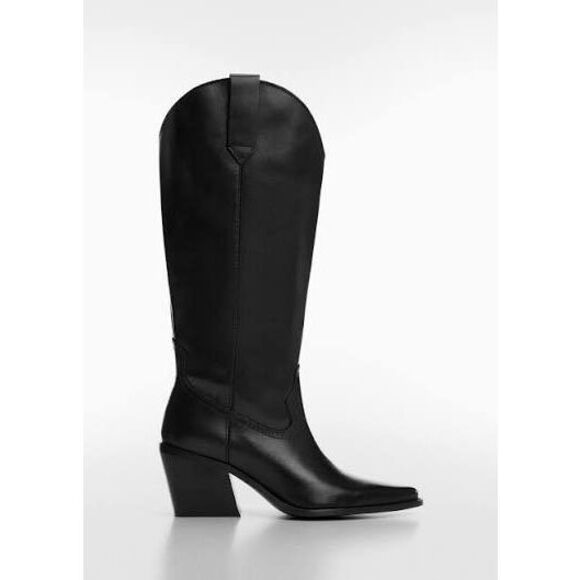 MNG BY MANGO $269 BLACK COWBOY LEATHER BOOTS 40 EUR NEW - Picture 1 of 9